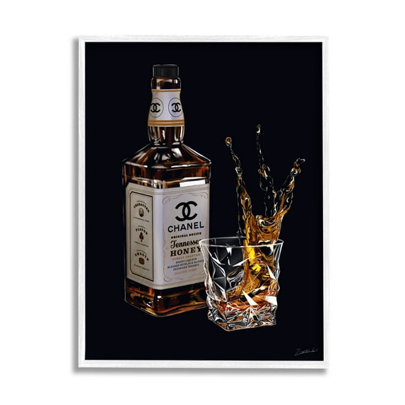 Stupell Industries Splashing Liqueur Glam Whiskey Bottle Graphic Art White Framed Art Print Wall Art, Design by Ziwei Li