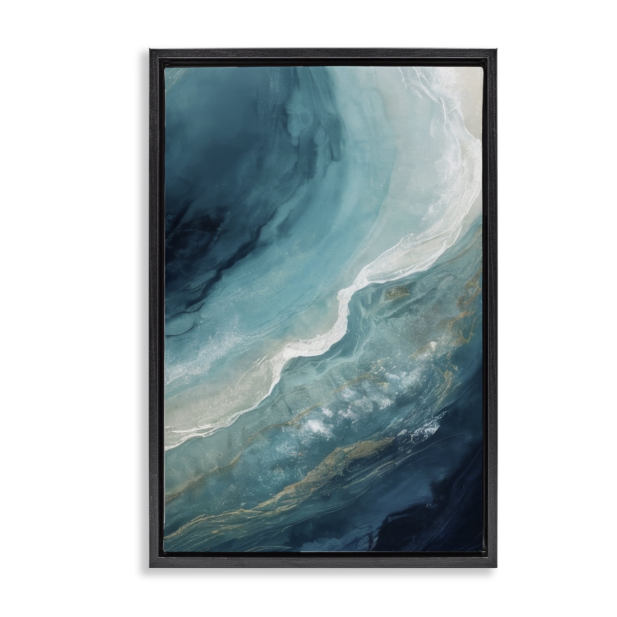 Stupell Industries Splashing Marine Currents Coastal Painting Black Floater Framed Canvas Art Print Wall Art, 17 x 25