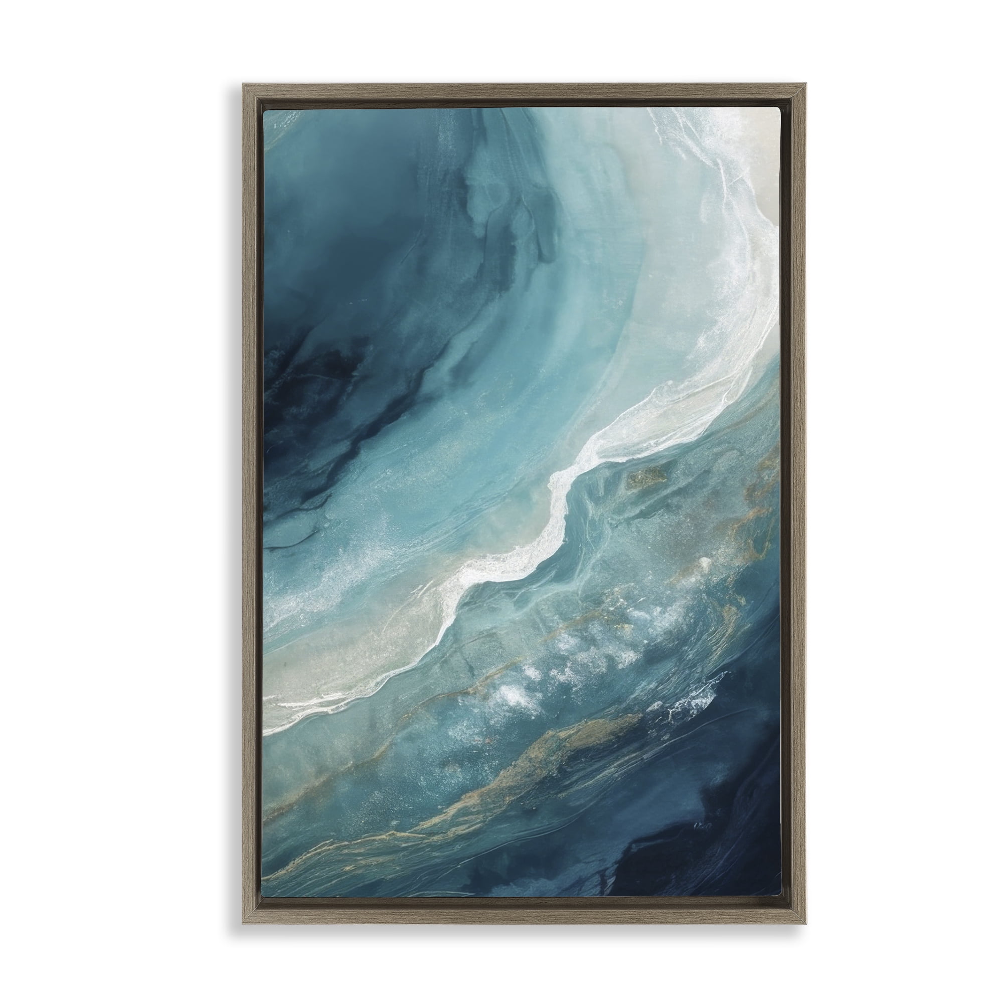 Stupell Industries Splashing Marine Currents Coastal Painting Brown Floater Framed Canvas Art Print Wall Art, 21 x 31