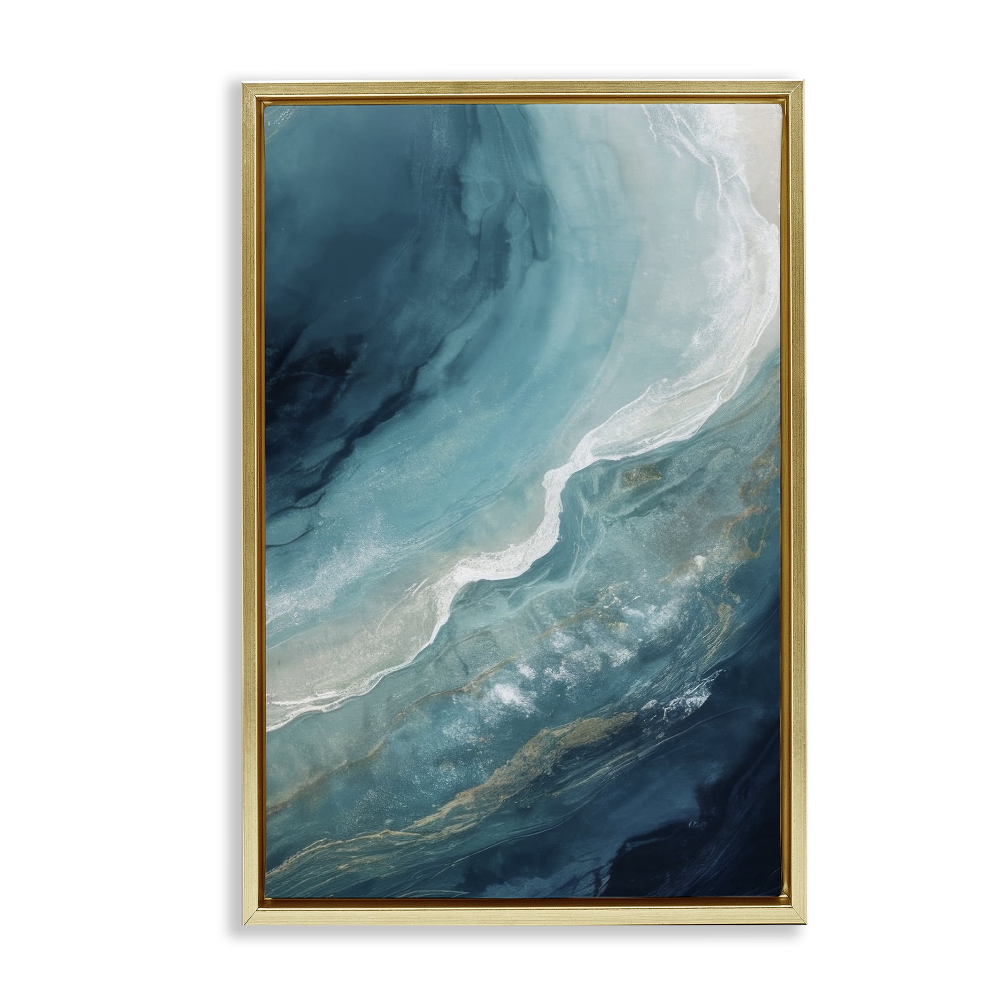 Stupell Industries Splashing Marine Currents Coastal Painting Gold Floater Framed Canvas Art Print Wall Art, 17 x 25