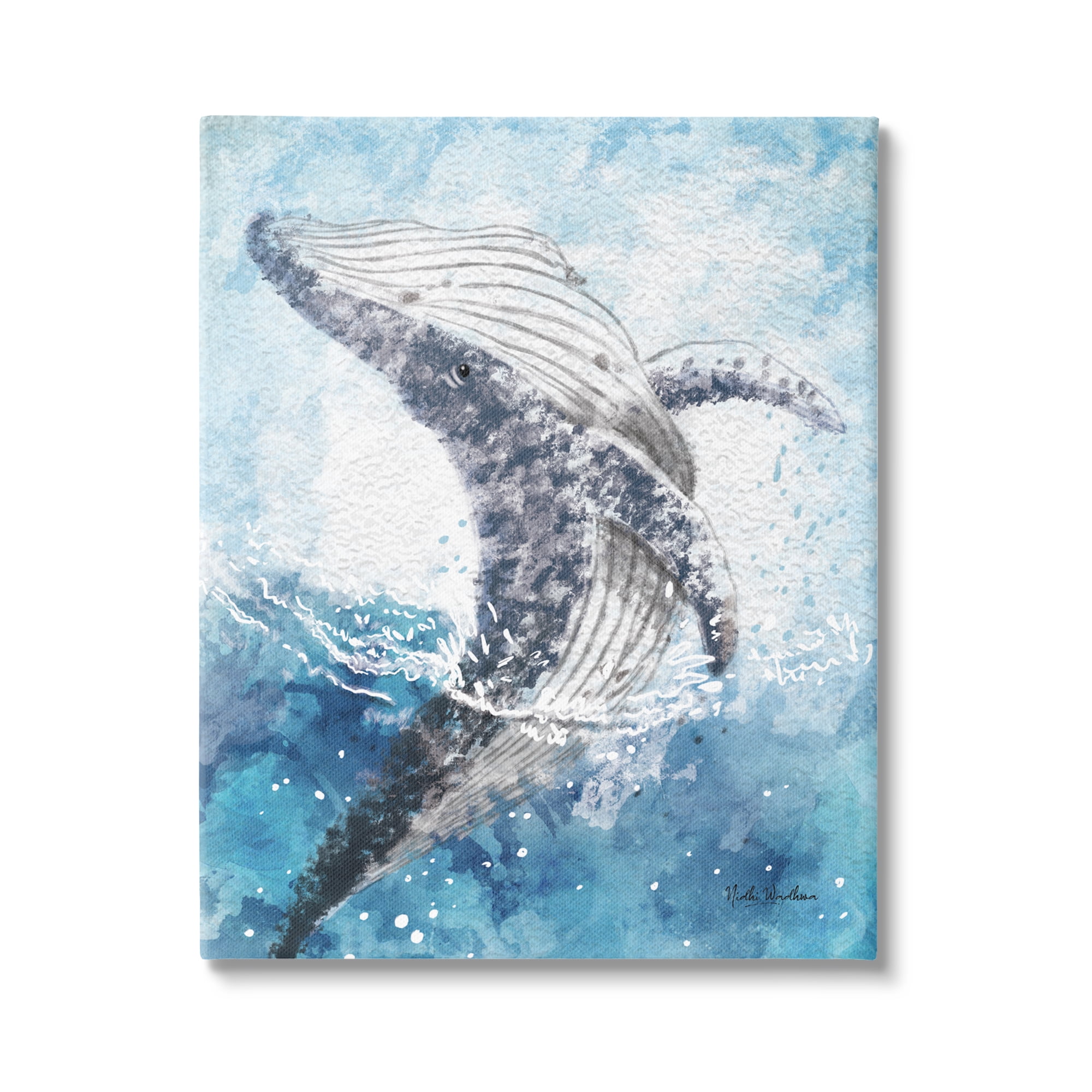 Stupell Industries Splashing Marine Whale Animals & Insects Painting Gallery Wrapped Canvas Print Wall Art, 16 x 20