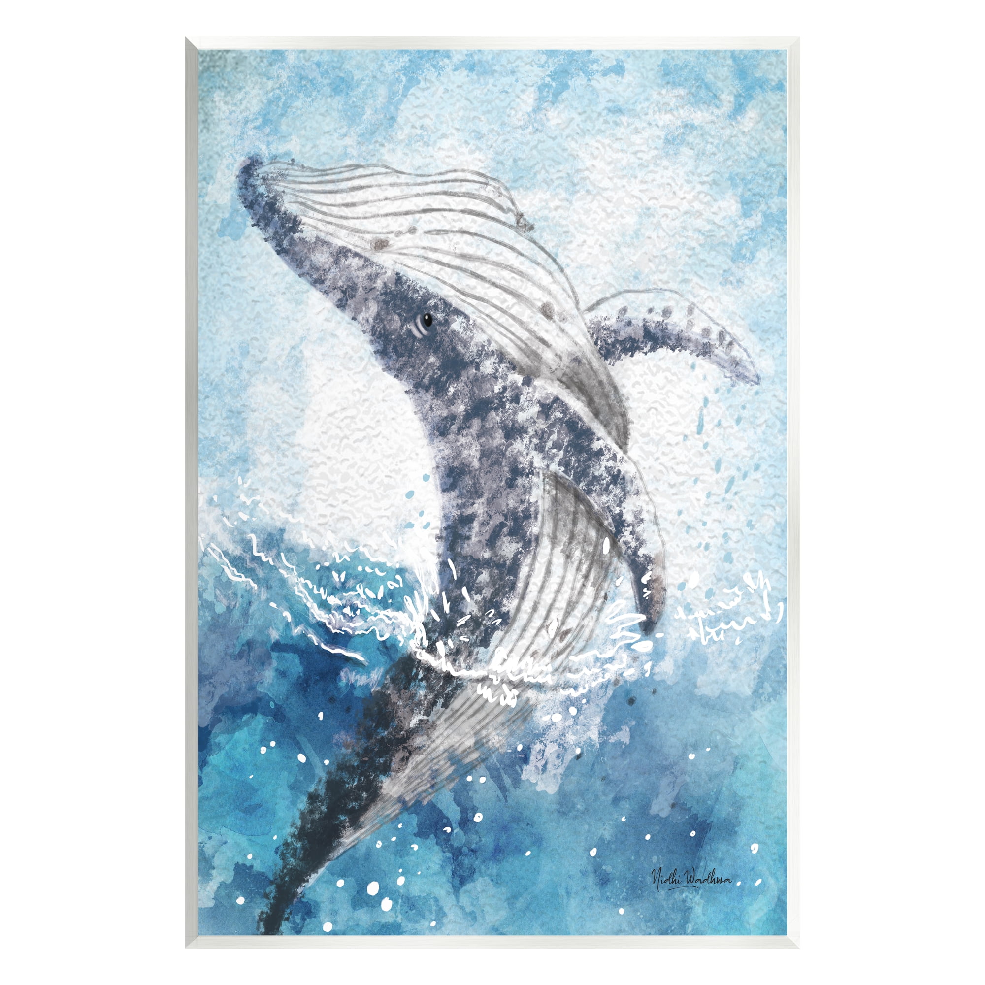 Stupell Industries Splashing Marine Whale Animals & Insects Painting Unframed Art Print Wall Art, 13 x 19