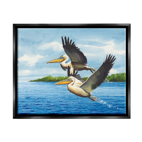 Stupell Industries Splashing Pelicans Flying Animals & Insects Painting Black Floater Framed Art Print Wall Art, 31 x 25