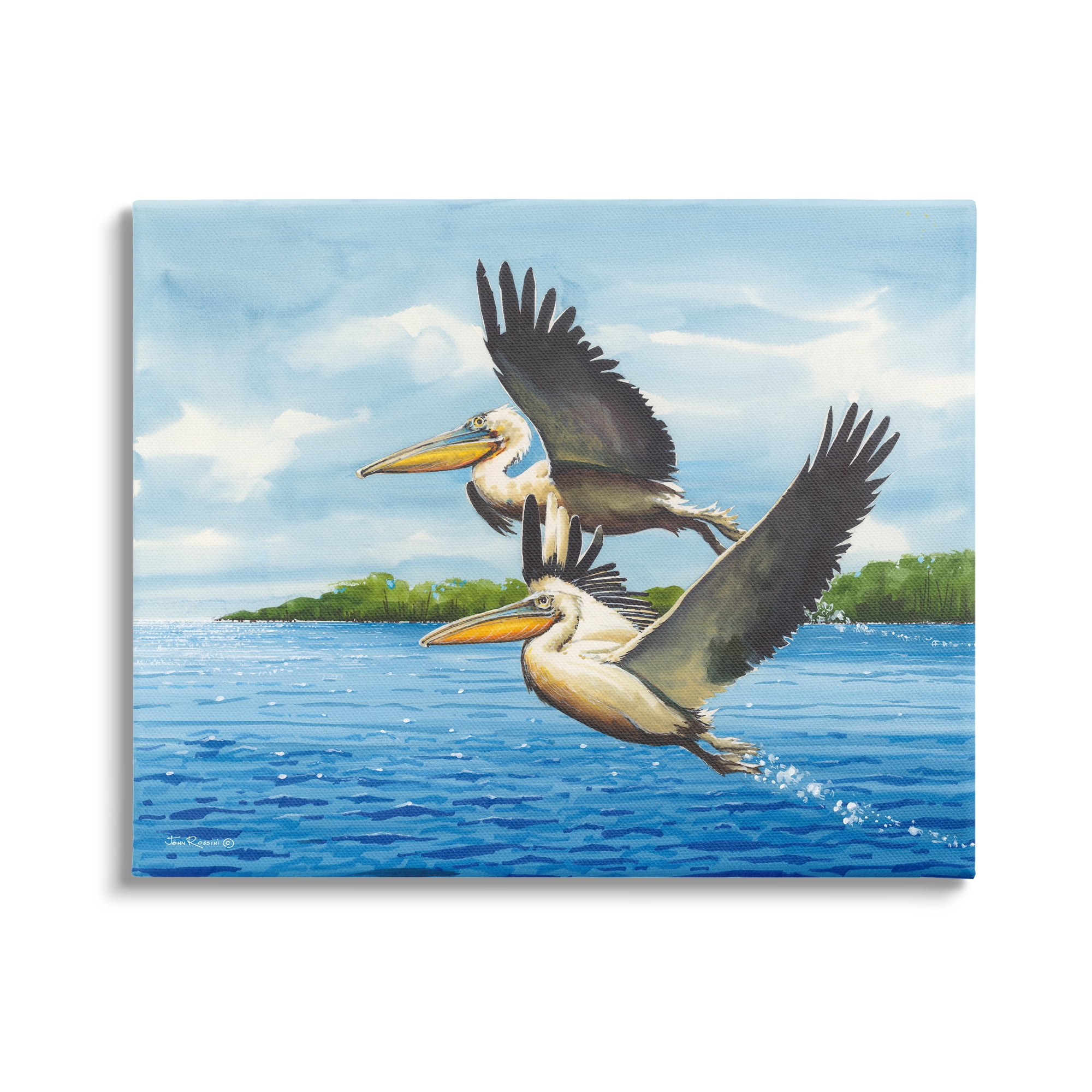 Stupell Industries Splashing Pelicans Flying Animals & Insects Painting Gallery Wrapped Canvas Print Wall Art, 40 x 30
