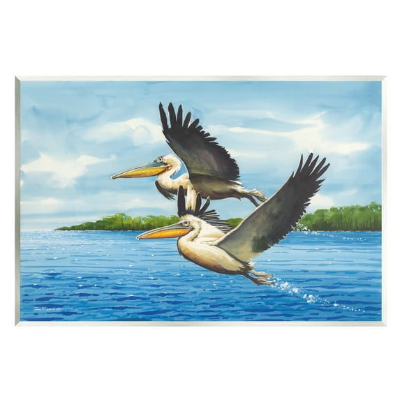 Stupell Industries Splashing Pelicans Flying Animals & Insects Painting Unframed Art Print Wall Art, 15 x 10