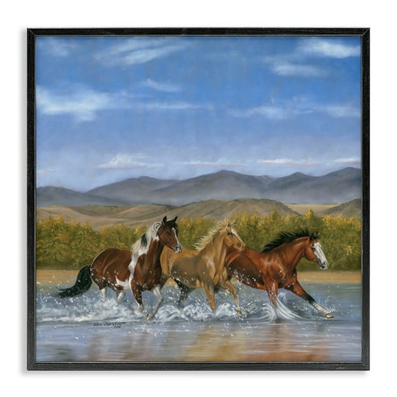 Stupell Industries Splashing River Horses Animals & Insects Painting Black Framed Art Print Wall Art, 12 x 12