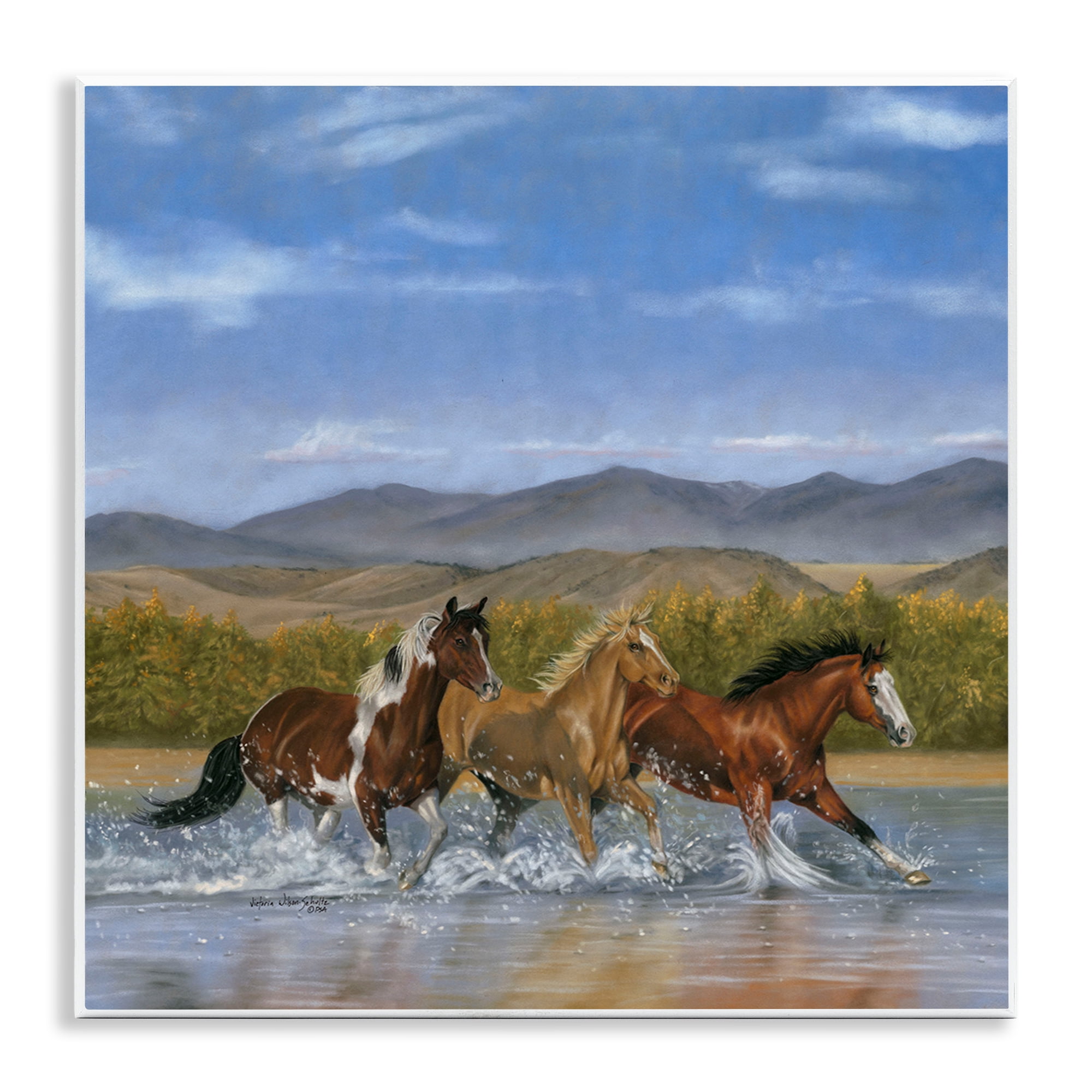 Stupell Industries Splashing River Horses Animals & Insects Painting Unframed Art Print Wall Art, 12 x 12
