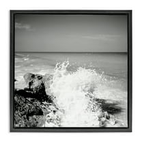 Stupell Industries Splashing Rough Waters Coastal Photography Black Floater Framed Canvas Art Print Wall Art, 18 x 18