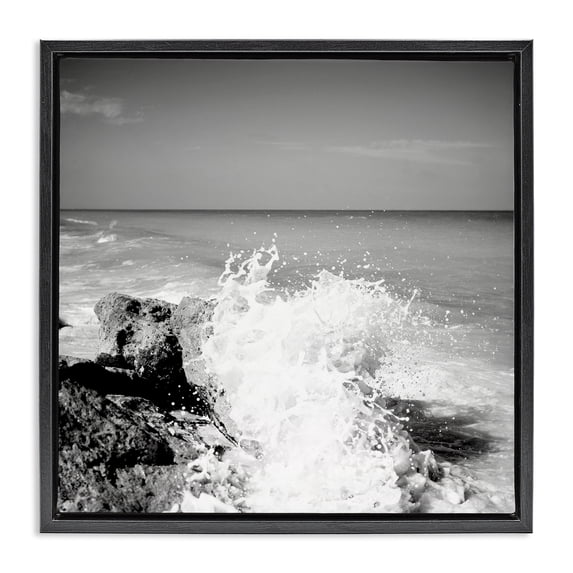 Stupell Industries Coastal Splashing Rough Waters Black Floating Frame Canvas Art, 18 x 18, by Susan Bryant