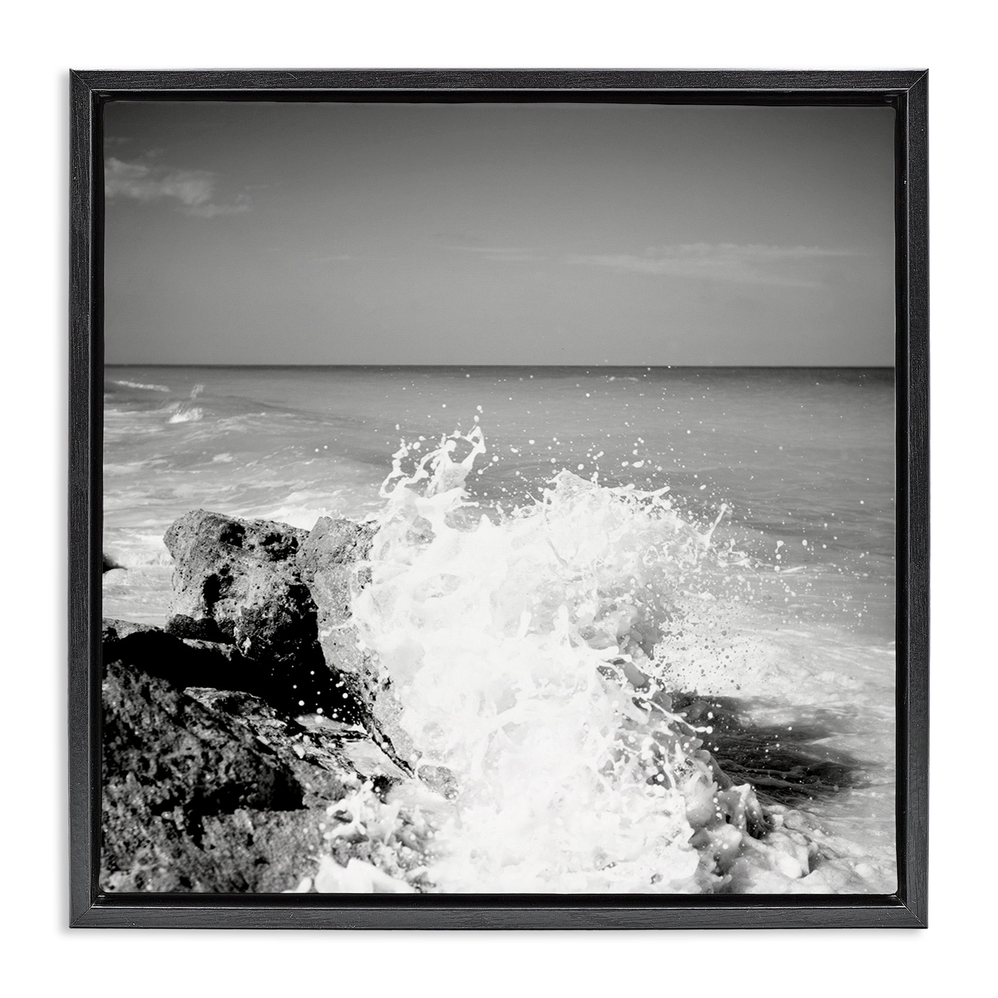 Stupell Industries Splashing Rough Waters Coastal Photography Black Floater Framed Canvas Art Print Wall Art, 25 x 25