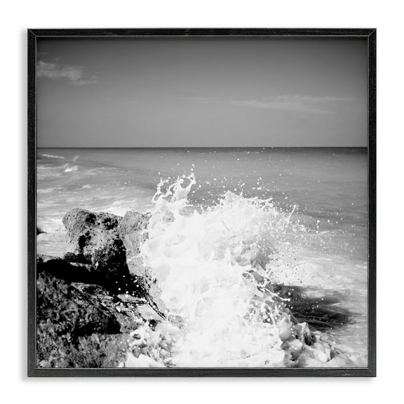 Stupell Industries Splashing Rough Waters Coastal Photography Black Framed Art Print Wall Art, 12 x 12