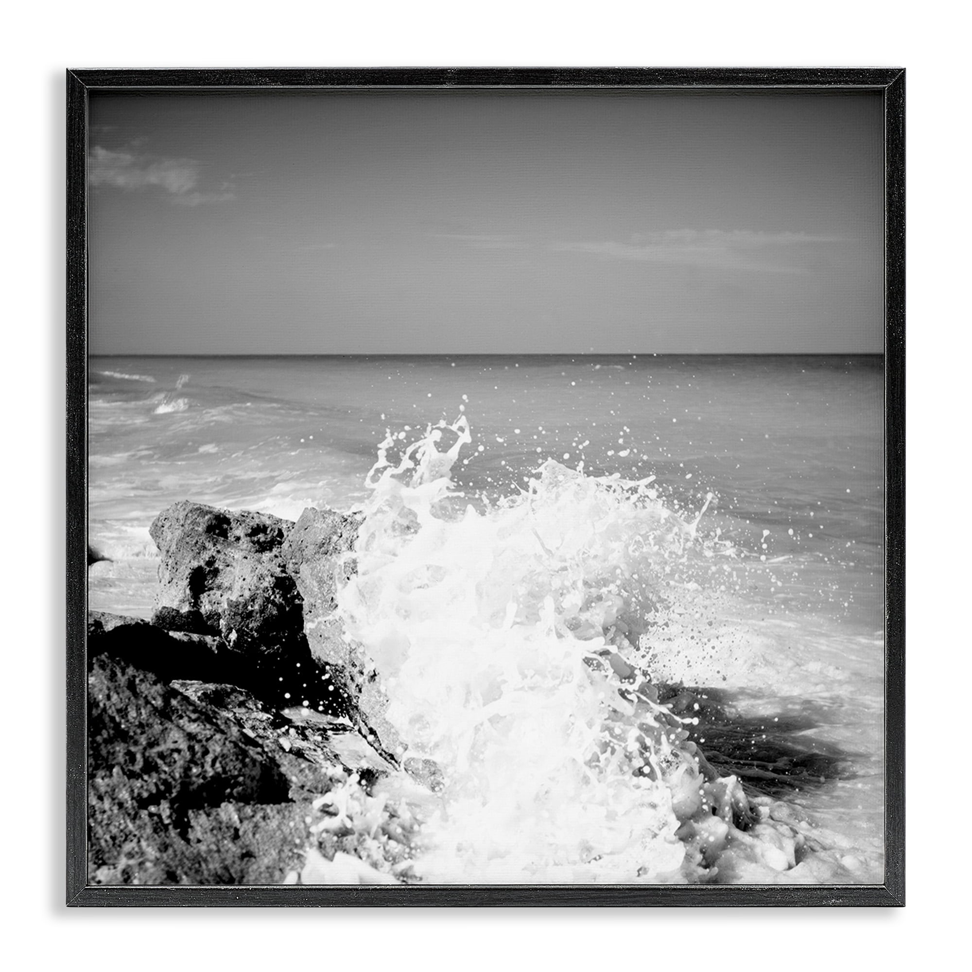 Stupell Industries Splashing Rough Waters Coastal Photography Black Framed Art Print Wall Art, 17 x 17