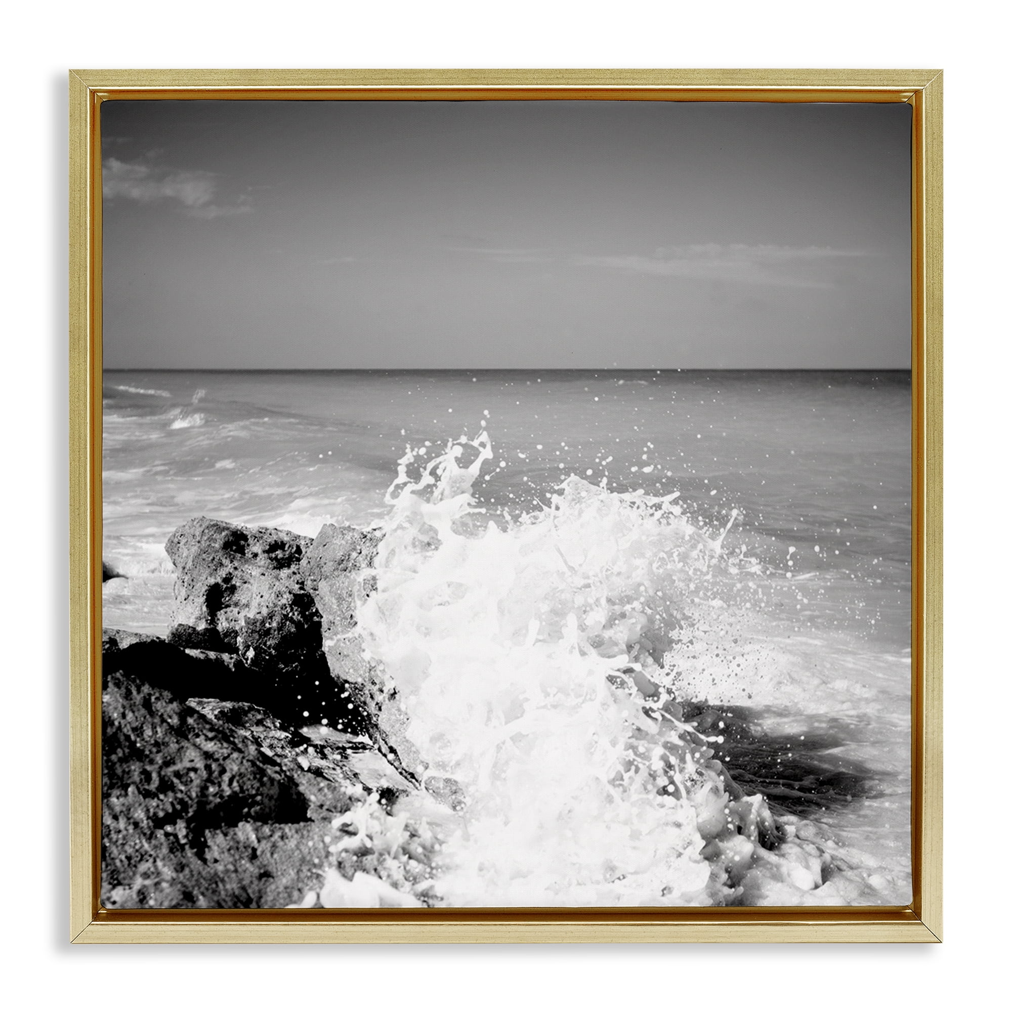 Stupell Industries Splashing Rough Waters Coastal Photography Gold Floater Framed Canvas Art Print Wall Art, 18 x 18