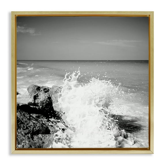 Stupell Industries Splashing Rough Waters Coastal Photography Gold Floater Framed Canvas Art Print Wall Art, 25 x 25