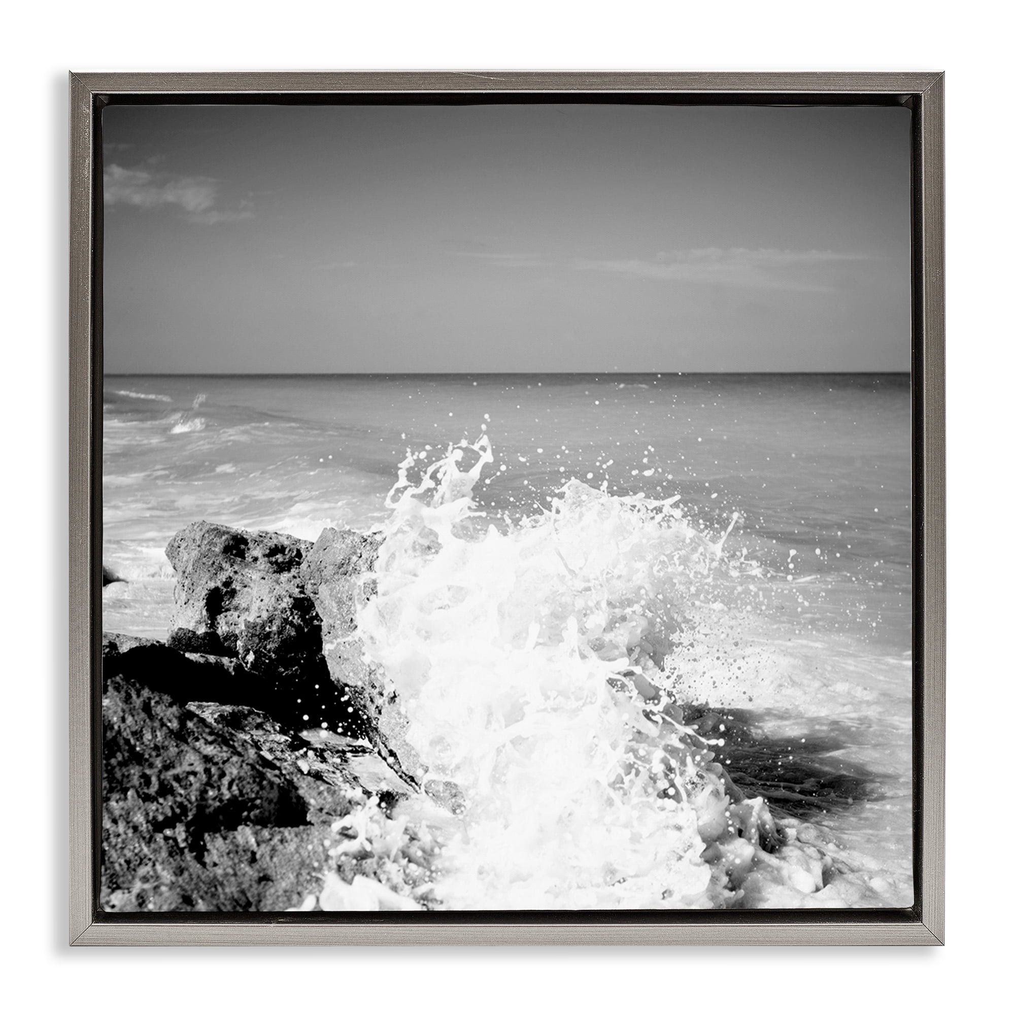 Stupell Industries Splashing Rough Waters Coastal Photography Gray Floater Framed Canvas Art Print Wall Art, 25 x 25