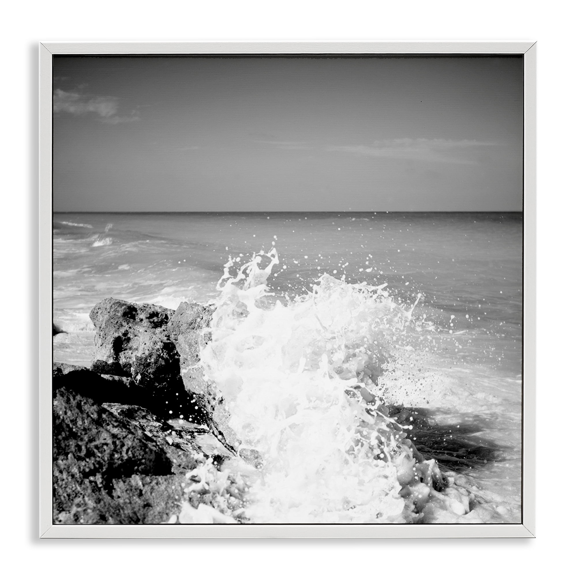 Stupell Industries Splashing Rough Waters Coastal Photography White Framed Art Print Wall Art, 17 x 17