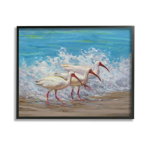Stupell Industries Splashing Sea Birds Animals & Insects Painting Black Framed Art Print Wall Art, 14 x 11