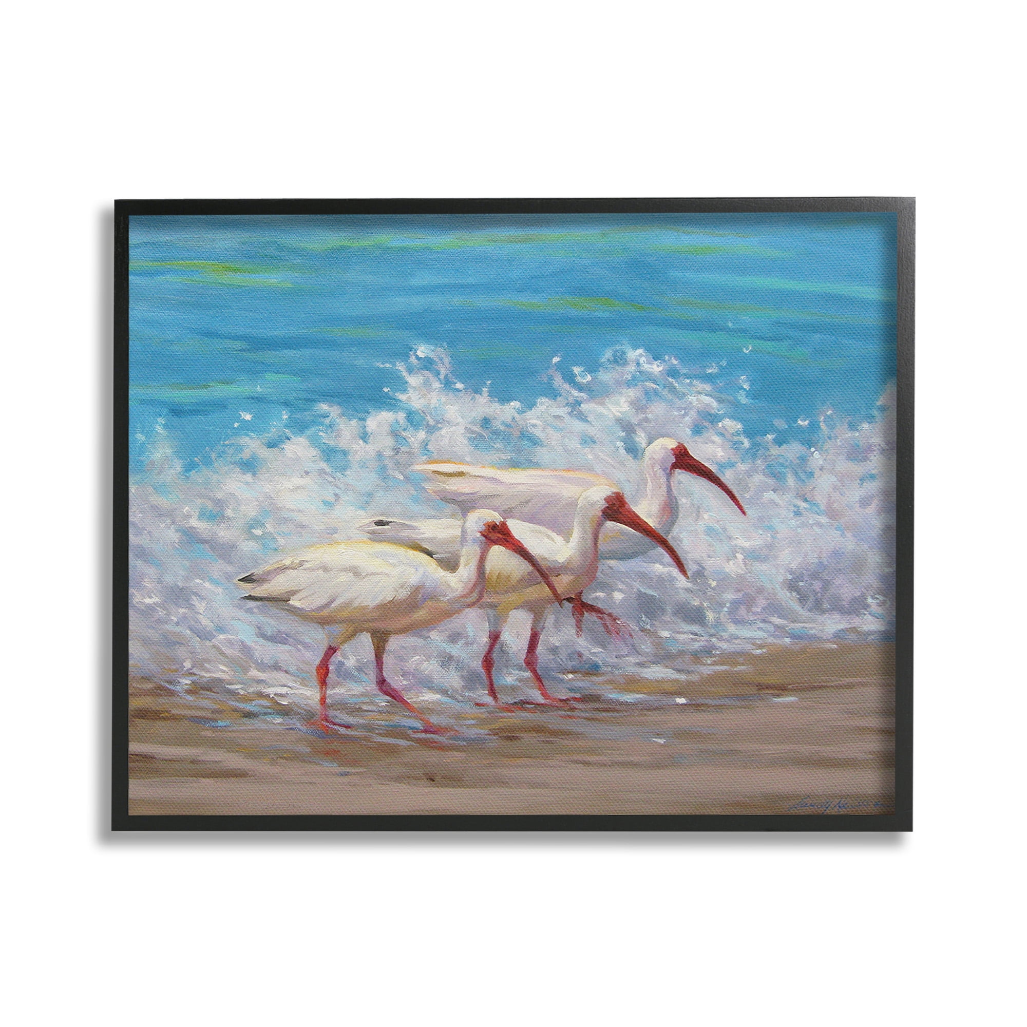 Stupell Industries Splashing Sea Birds Animals & Insects Painting Black Framed Art Print Wall Art, 20 x 16