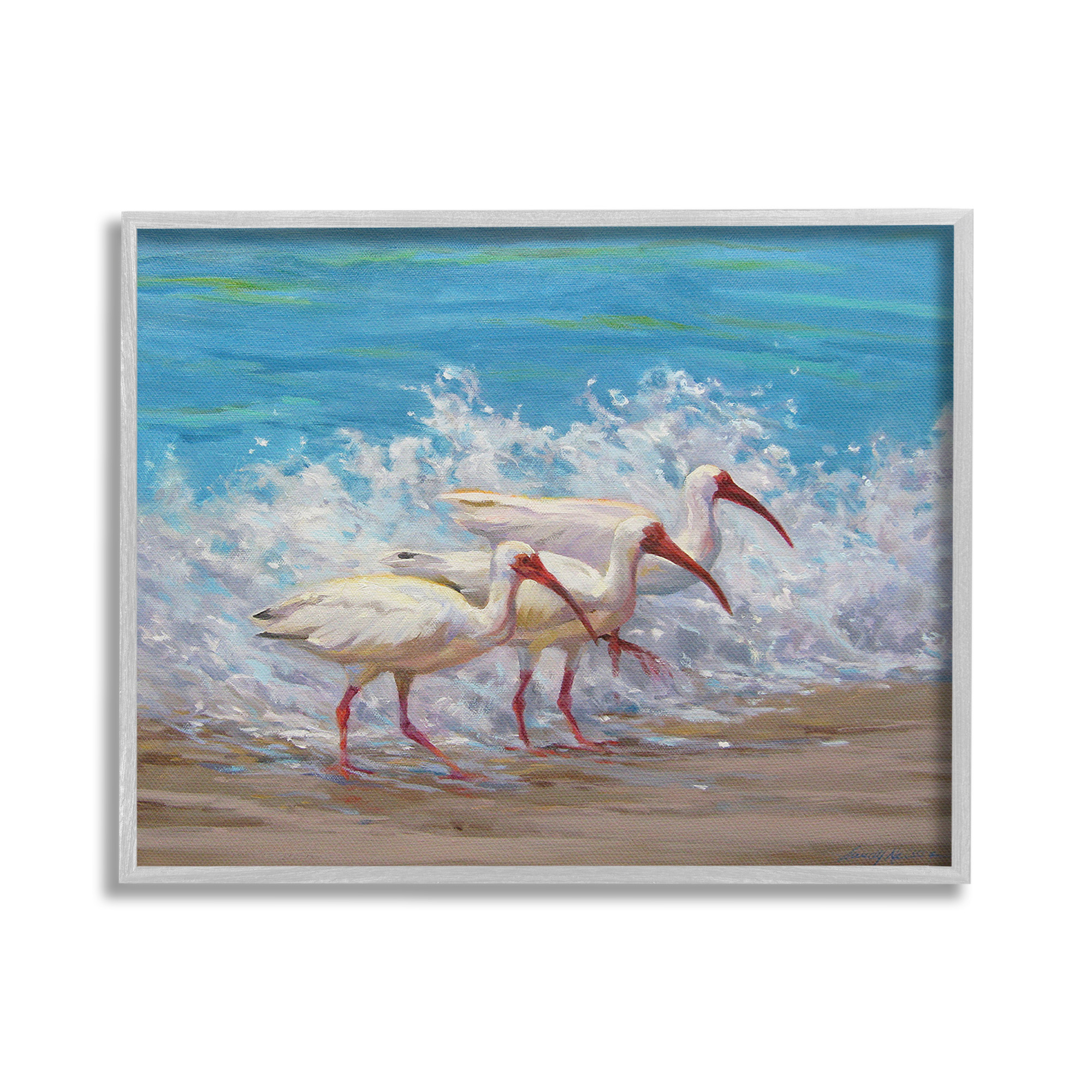 Stupell Industries Splashing Sea Birds Animals & Insects Painting Gray Framed Art Print Wall Art, 30 x 24
