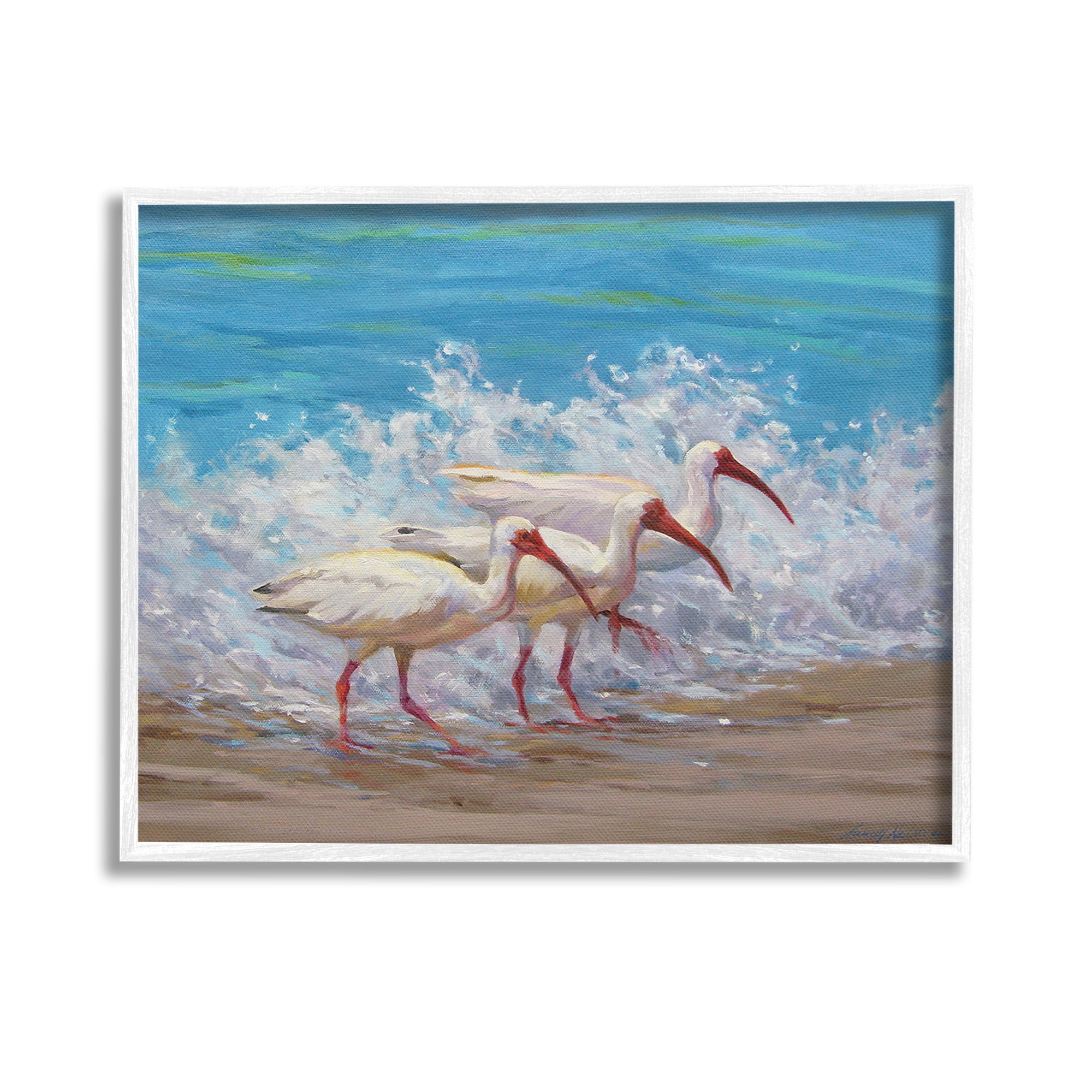 Stupell Industries Splashing Sea Birds Animals & Insects Painting White Framed Art Print Wall Art, 14 x 11