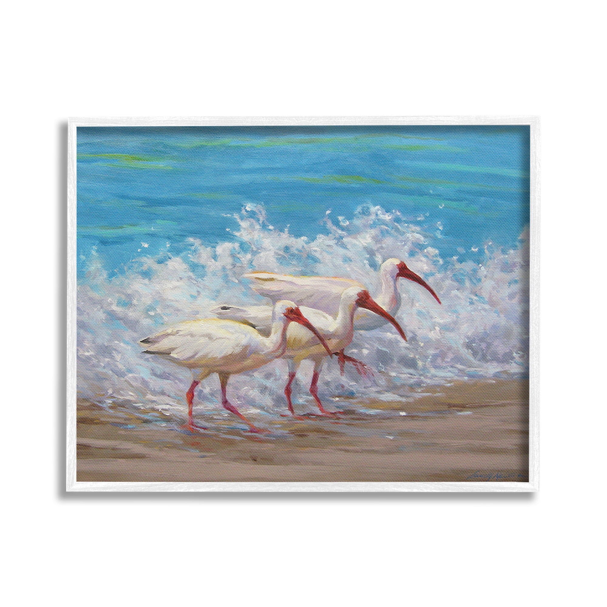 Stupell Industries Splashing Sea Birds Animals & Insects Painting White Framed Art Print Wall Art, 30 x 24