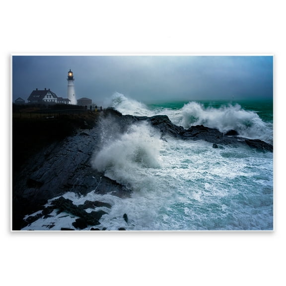 Stupell Industries Splashing Waters with Lighthouse Nautical & Beach Photography Unframed Art Print Wall Art, 15 x 10