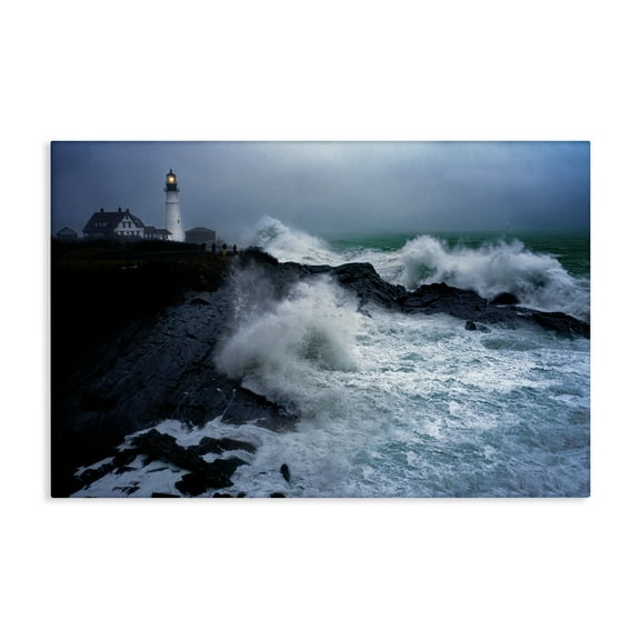 Stupell Industries Splashing Waters with Lighthouse Nautical & Beach Photography Wrapped Canvas Art Print Wall Art, 24 x 16