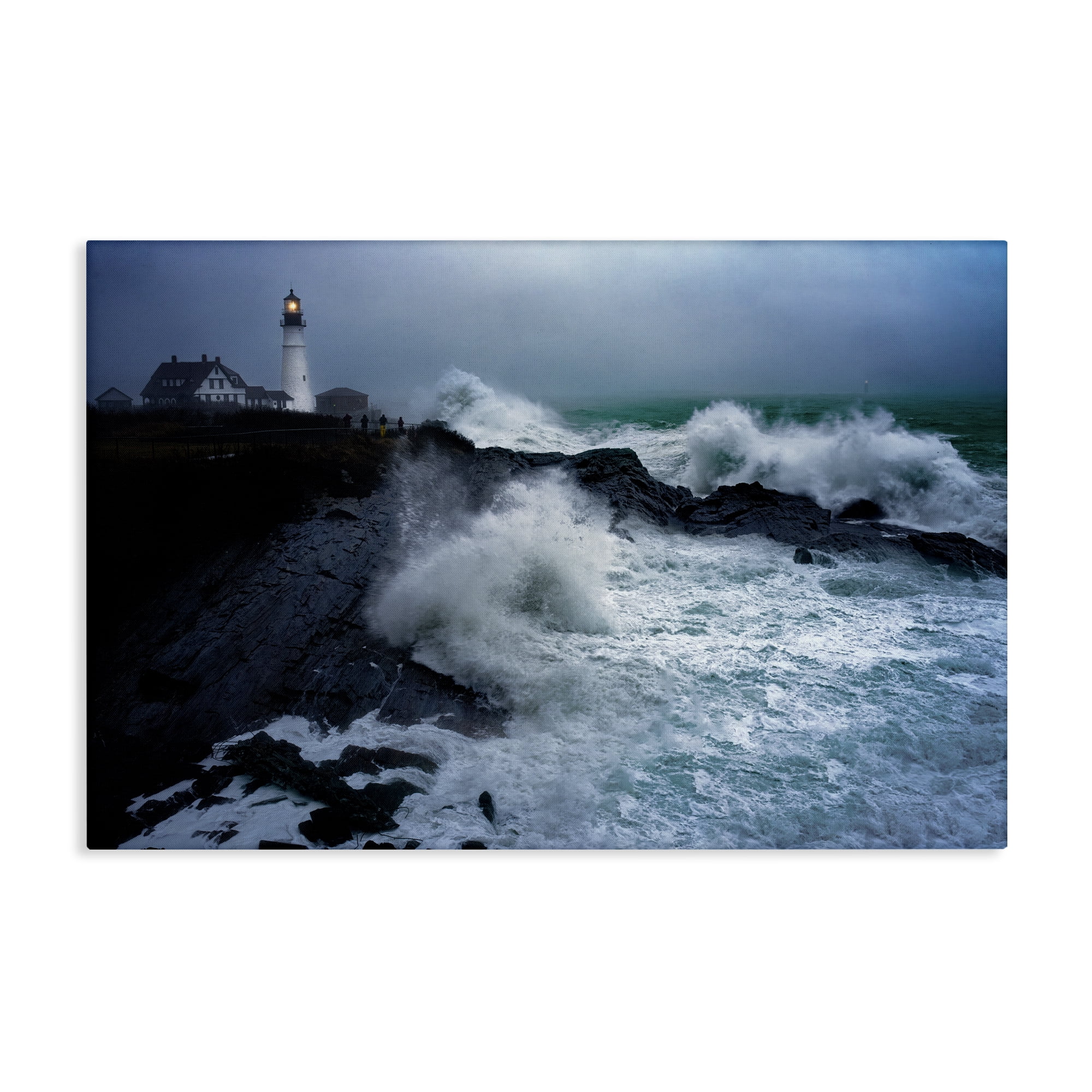 Stupell Industries Splashing Waters with Lighthouse Nautical & Beach Photography Wrapped Canvas Art Print Wall Art, 45 x 30