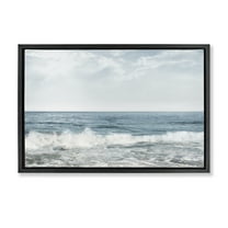 Stupell Industries Splashing Waves Beach Landscape Photography Black Floater Framed Canvas Art Print Wall Art, 25 x 17