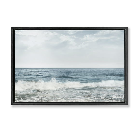 Stupell Industries Splashing Waves Beach Landscape Photography Black Floater Framed Canvas Art Print Wall Art, 25 x 17