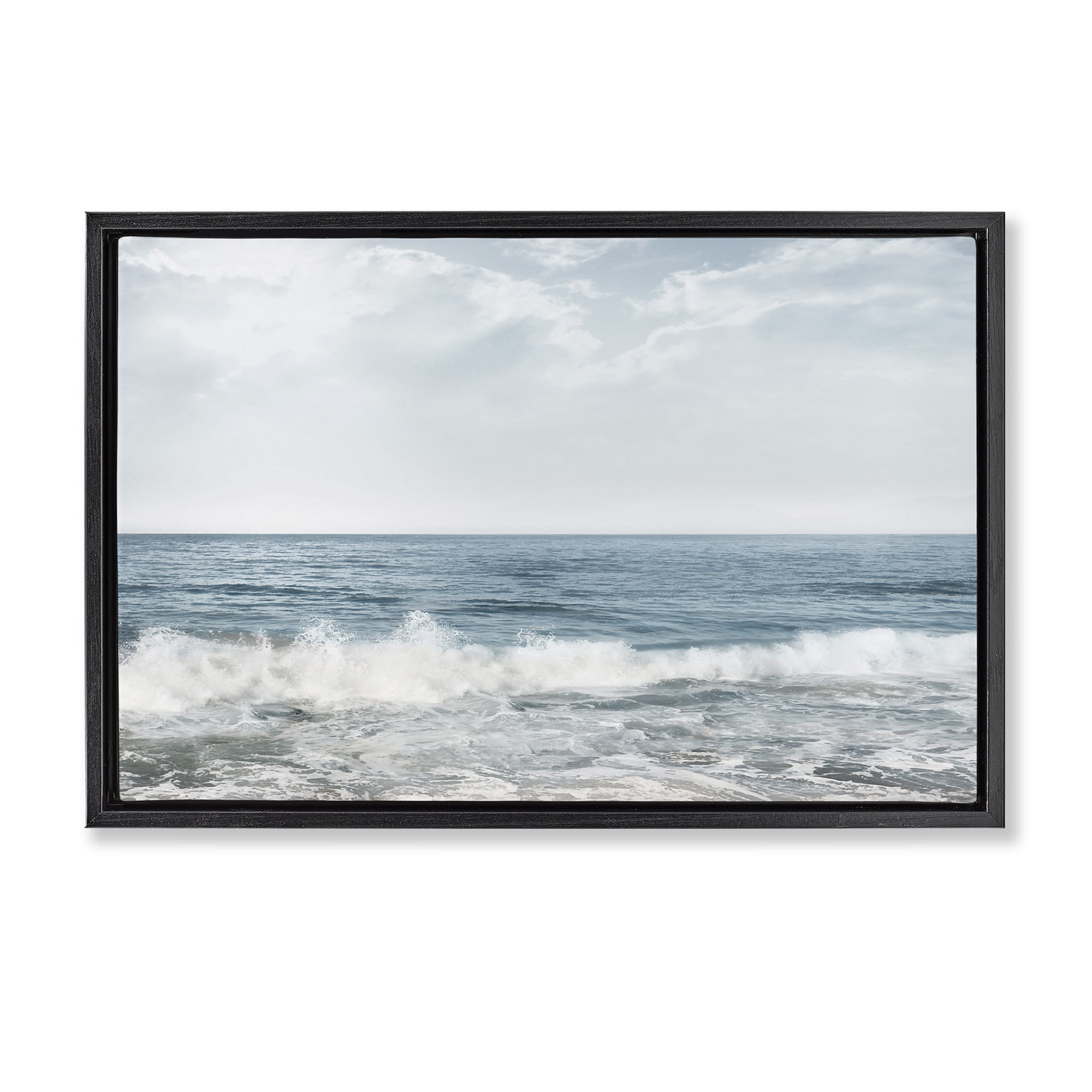 Stupell Industries Splashing Waves Beach Landscape Photography Black Floater Framed Canvas Art Print Wall Art, 31 x 21