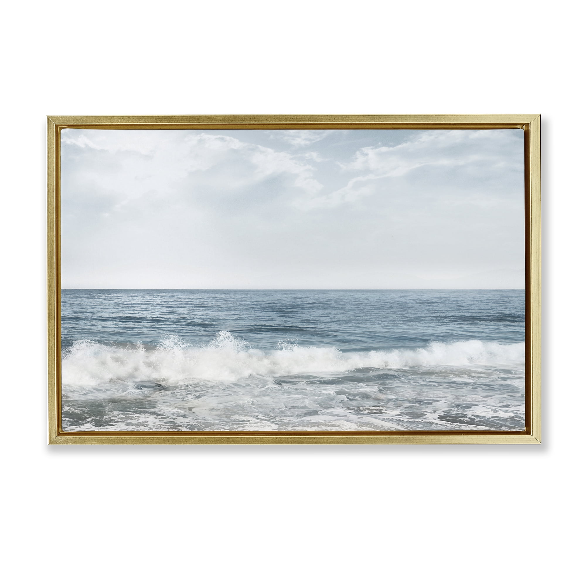 Stupell Industries Splashing Waves Beach Landscape Photography Gold Floater Framed Canvas Art Print Wall Art, 25 x 17