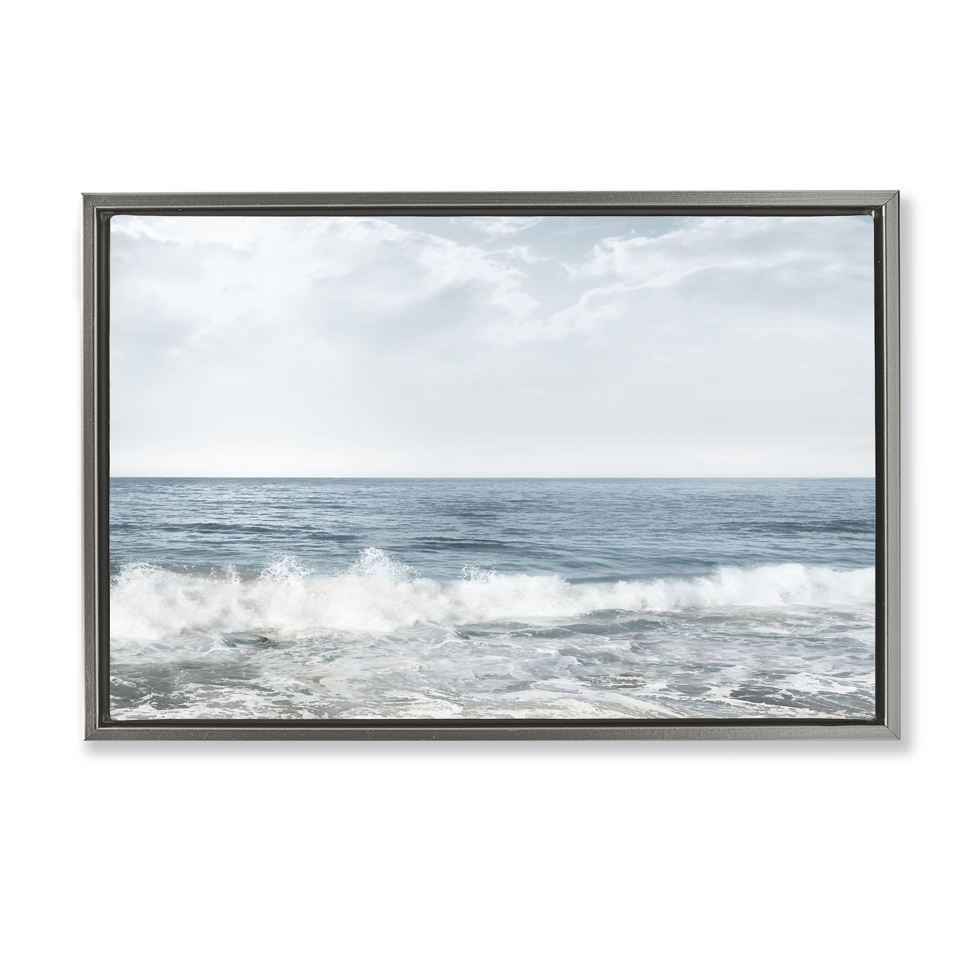 Stupell Industries Splashing Waves Beach Landscape Photography Gray Floater Framed Canvas Art Print Wall Art, 31 x 21