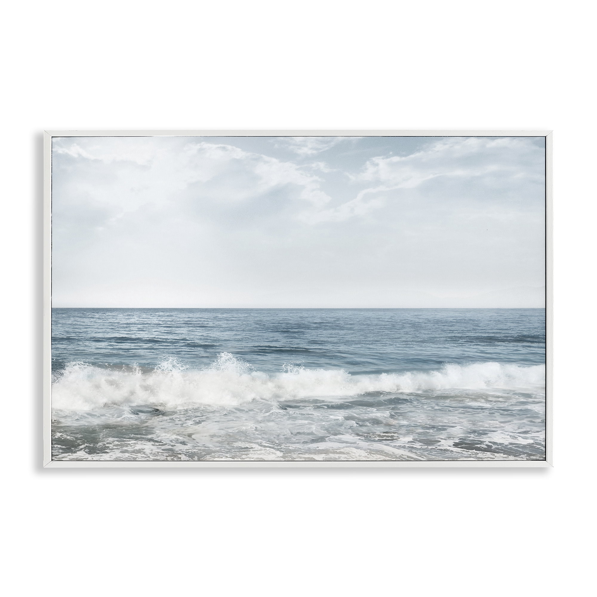 Stupell Industries Splashing Waves Beach Landscape Photography White Framed Art Print Wall Art, 30 x 20