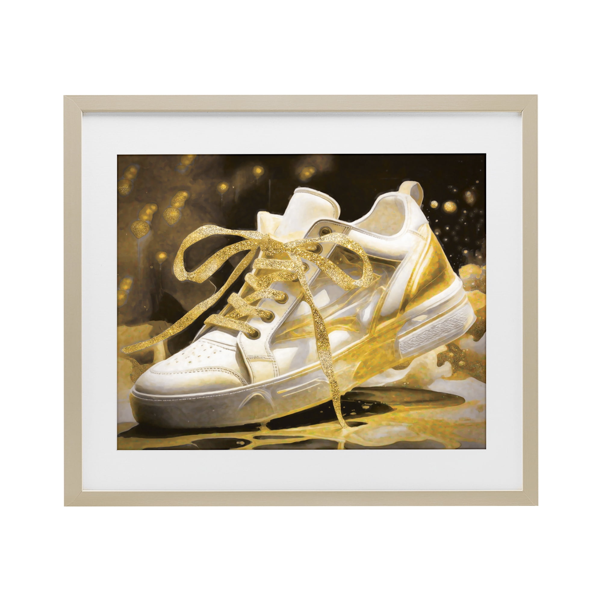 Stupell Industries Splashy Gold Sneaker Birch Framed Print Under Glass, design by Grotto Studios