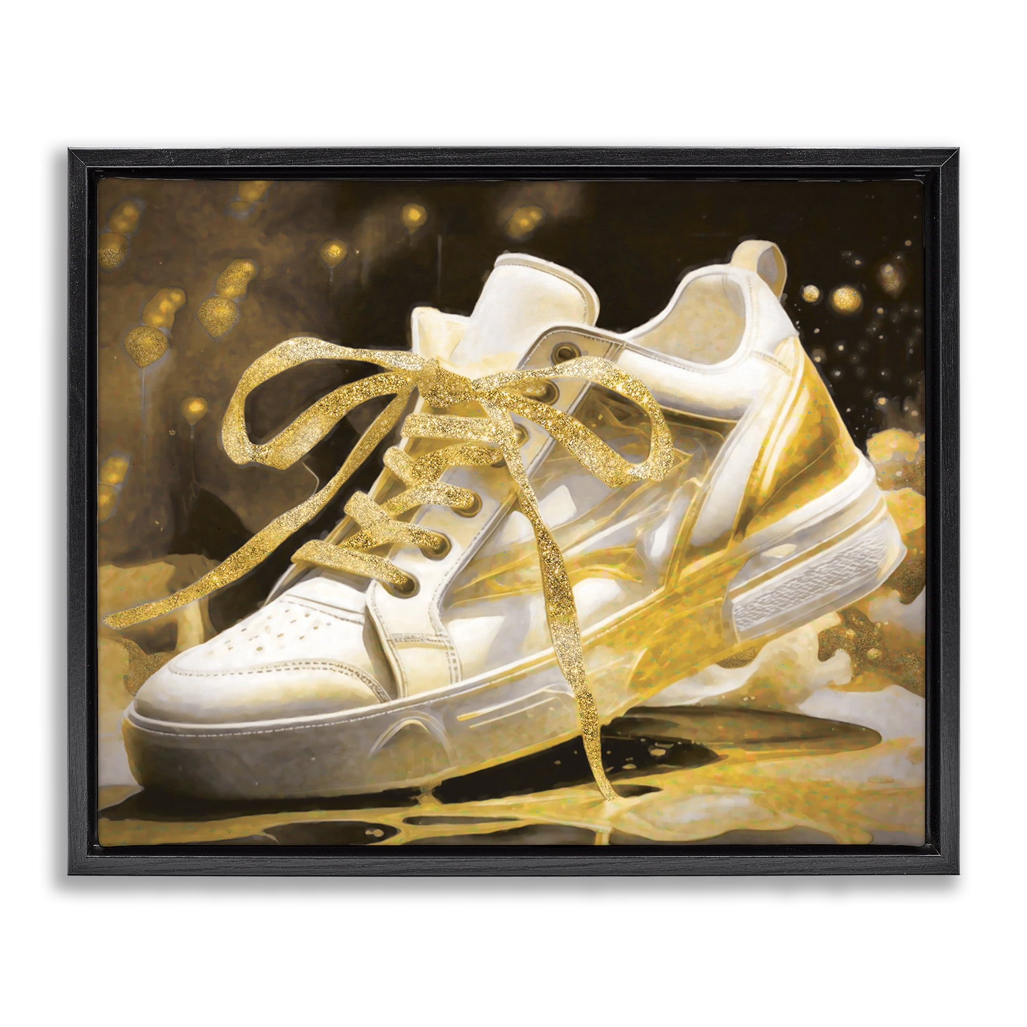 Stupell Industries Splashy Gold Sneaker Black Framed Floater Canvas Wall Art, design by Grotto Studios