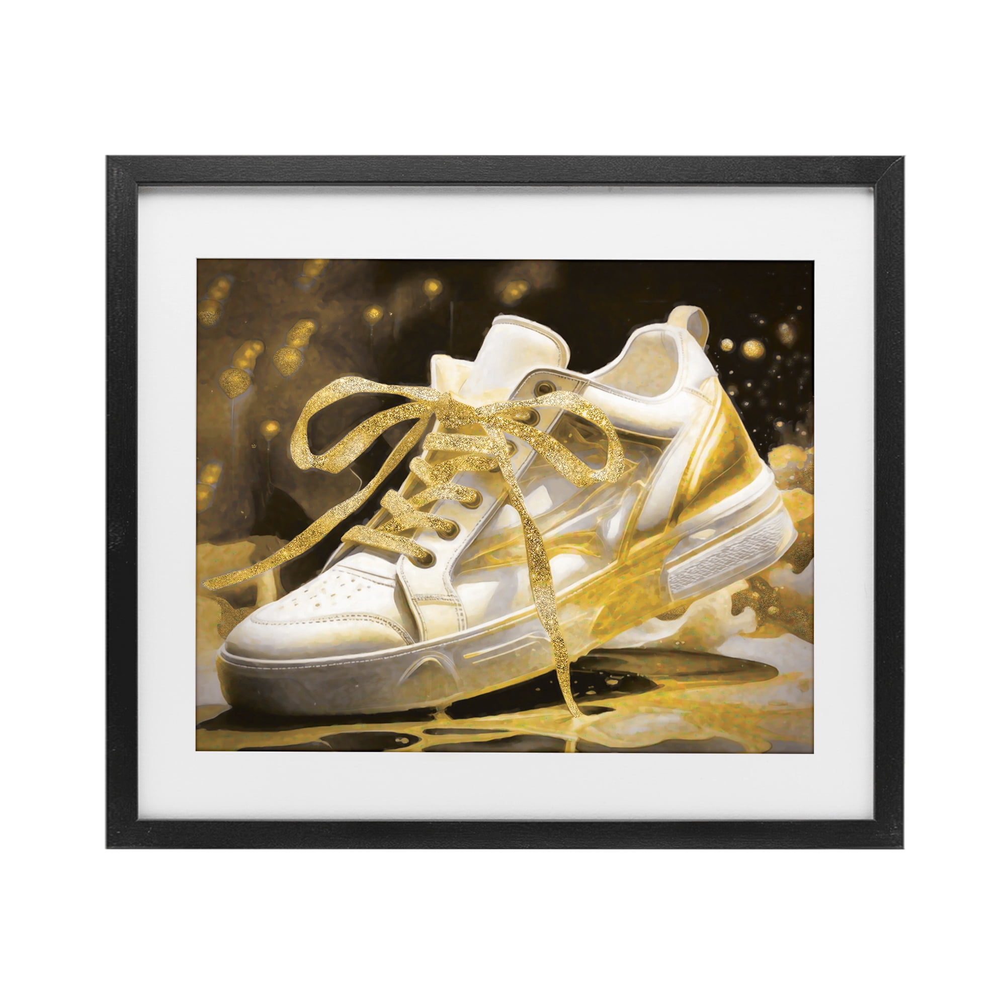 Stupell Industries Splashy Gold Sneaker Black Framed Print Under Glass, design by Grotto Studios
