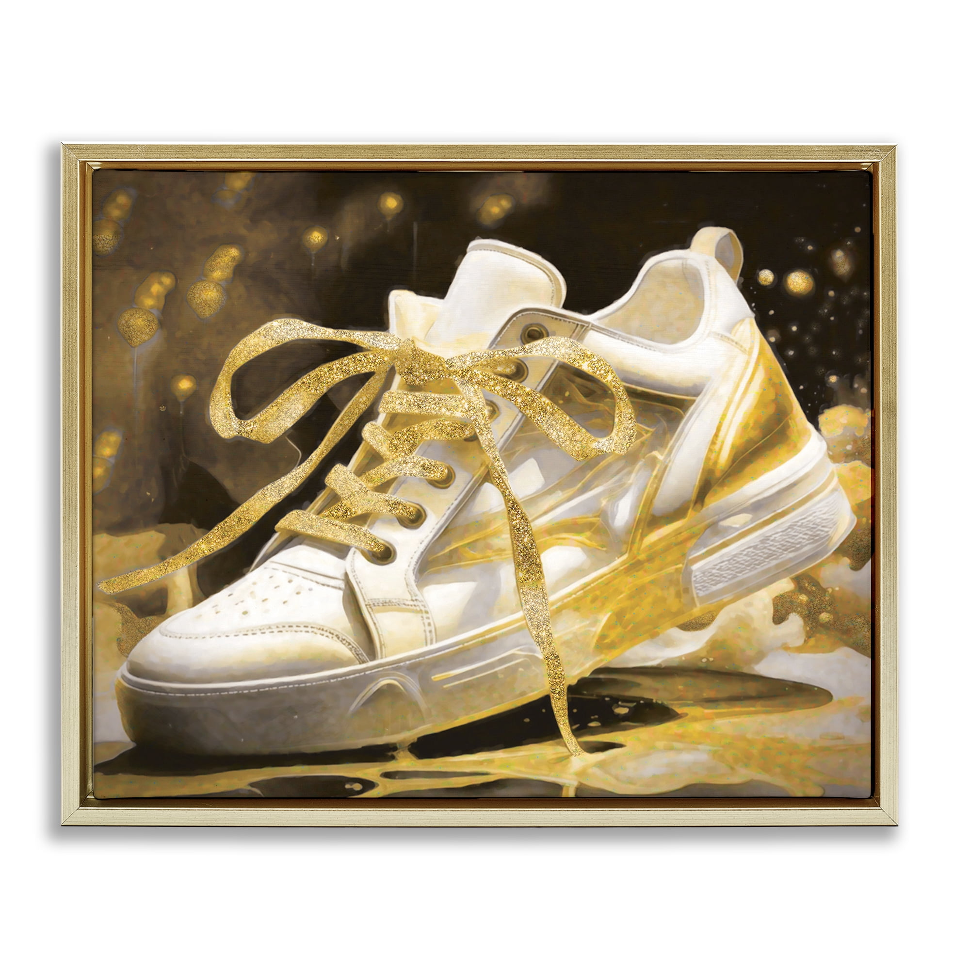Stupell Industries Splashy Gold Sneaker Gold Framed Floater Canvas Wall Art, design by Grotto Studios