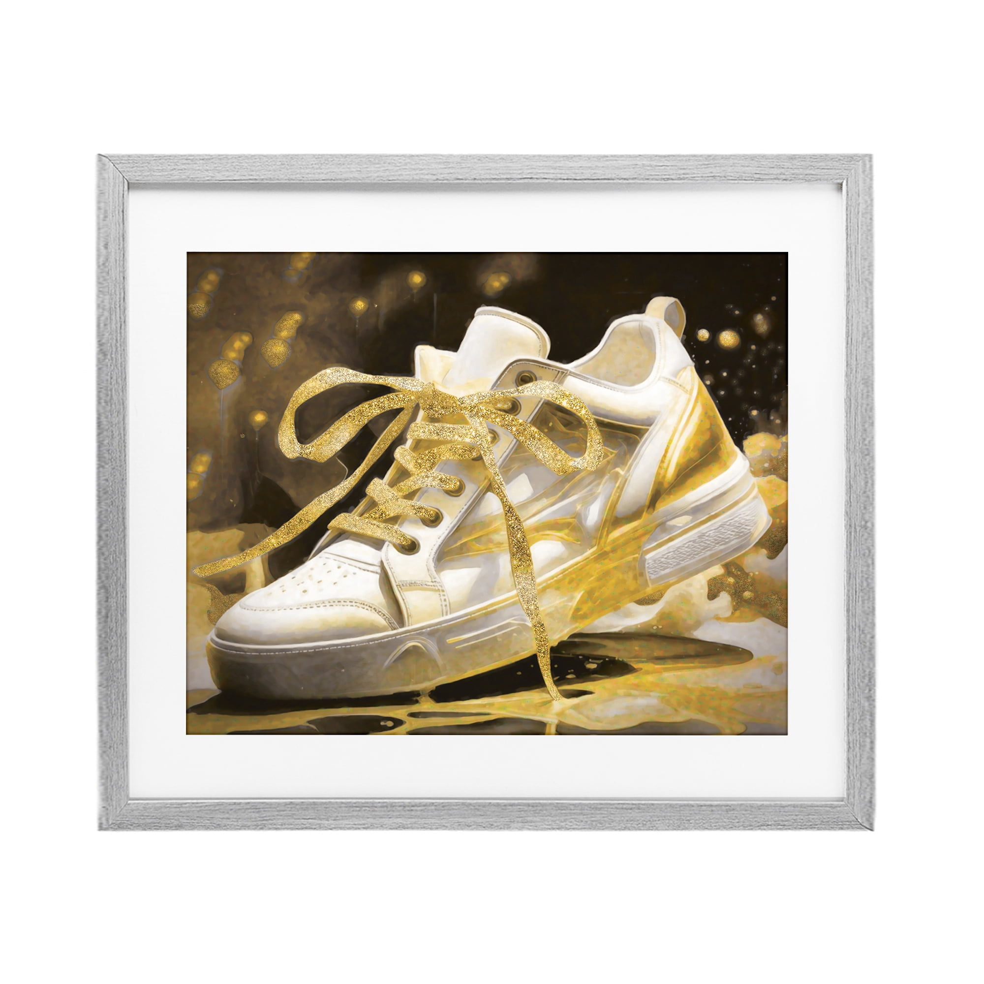 Stupell Industries Splashy Gold Sneaker Gray Framed Print Under Glass, design by Grotto Studios