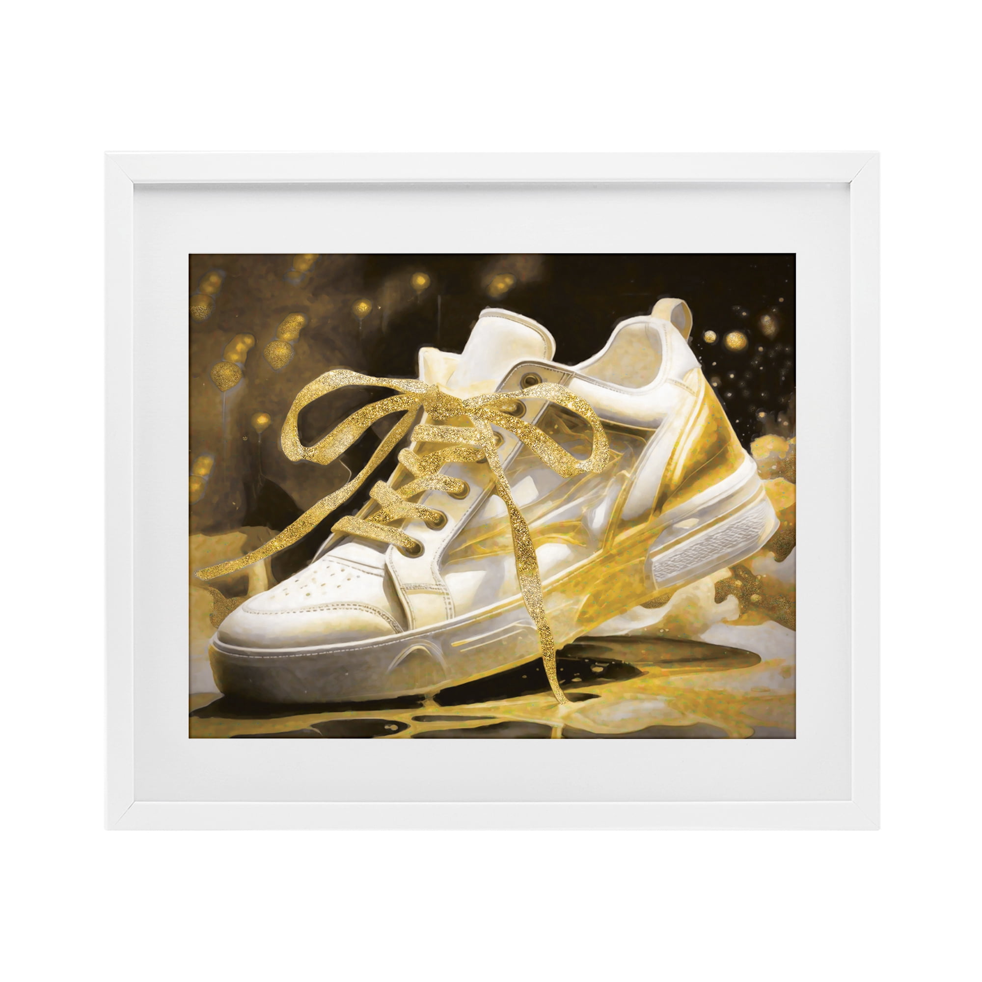 Stupell Industries Splashy Gold Sneaker White Framed Print Under Glass, design by Grotto Studios