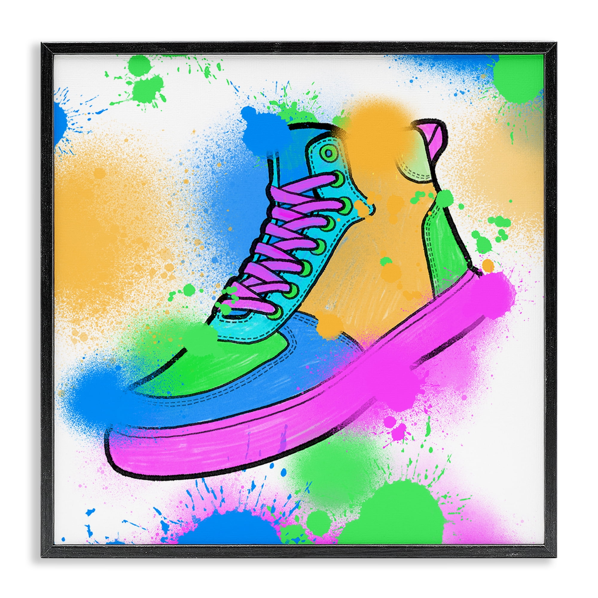 Stupell Industries Splattered Cool Sneakers Entertainment Painting Black Framed Art Print Wall Art, 12 x 12