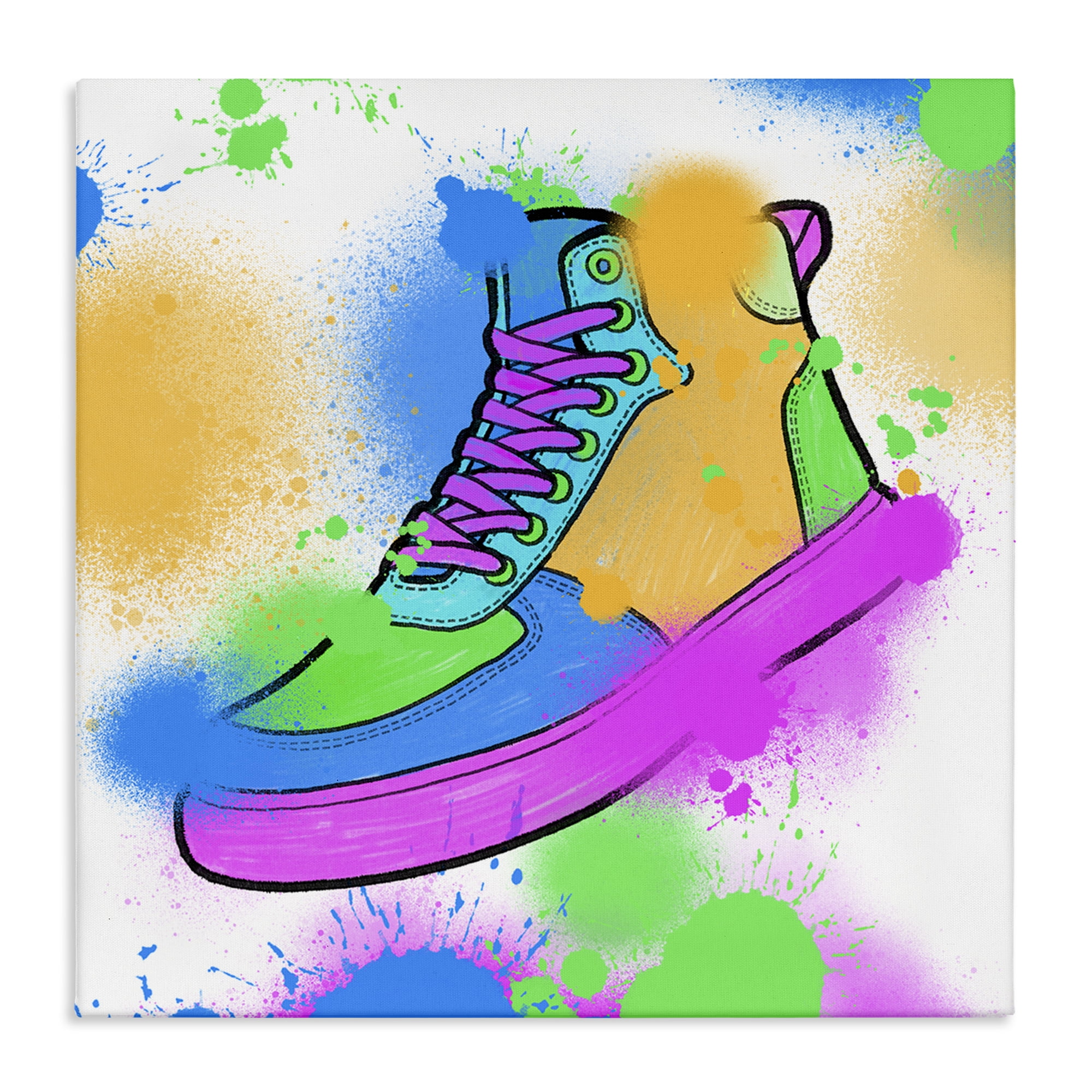 Stupell Industries Splattered Cool Sneakers Entertainment Painting Wrapped Canvas Art Print Wall Art, 30 x 30