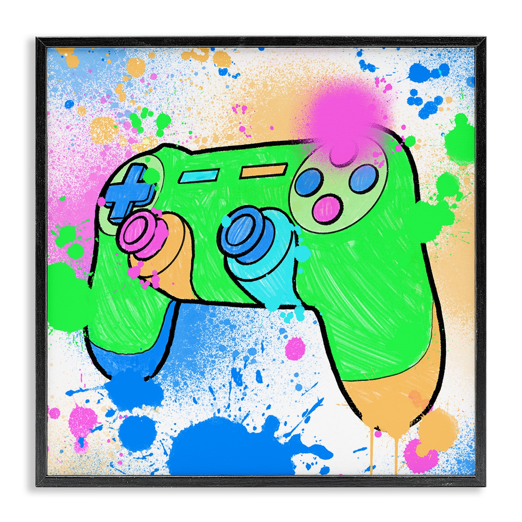 Stupell Industries Splattered Game Controller Entertainment Painting Black Framed Art Print Wall Art, 24 x 24