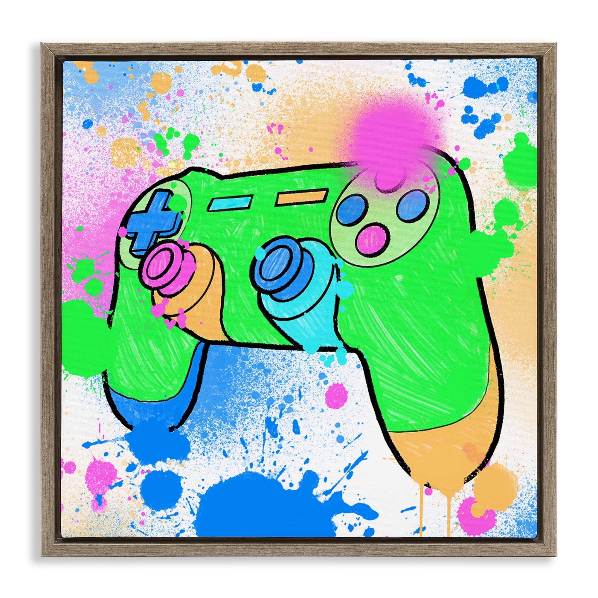 Stupell Industries Splattered Game Controller Entertainment Painting Brown Floater Framed Canvas Art Print Wall Art, 25 x 25
