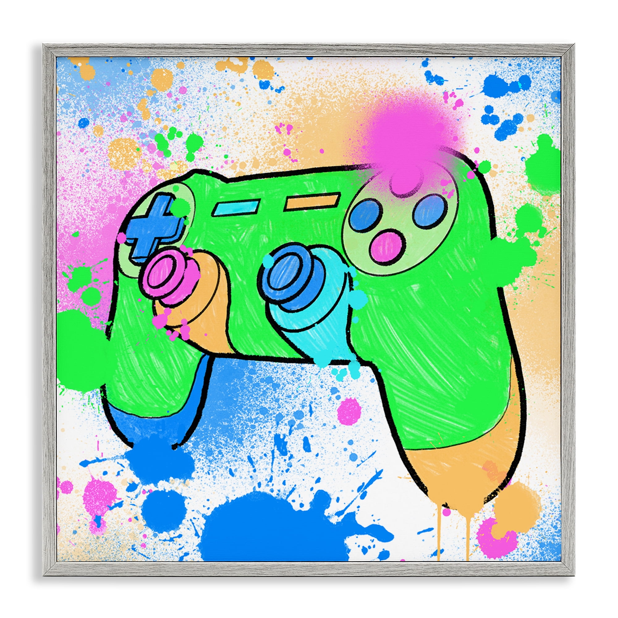 Stupell Industries Splattered Game Controller Entertainment Painting Gray Framed Art Print Wall Art, 17 x 17