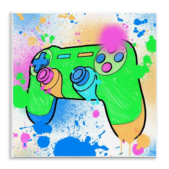 Stupell Industries Splattered Game Controller Entertainment Painting Unframed Art Print Wall Art, 12 x 12