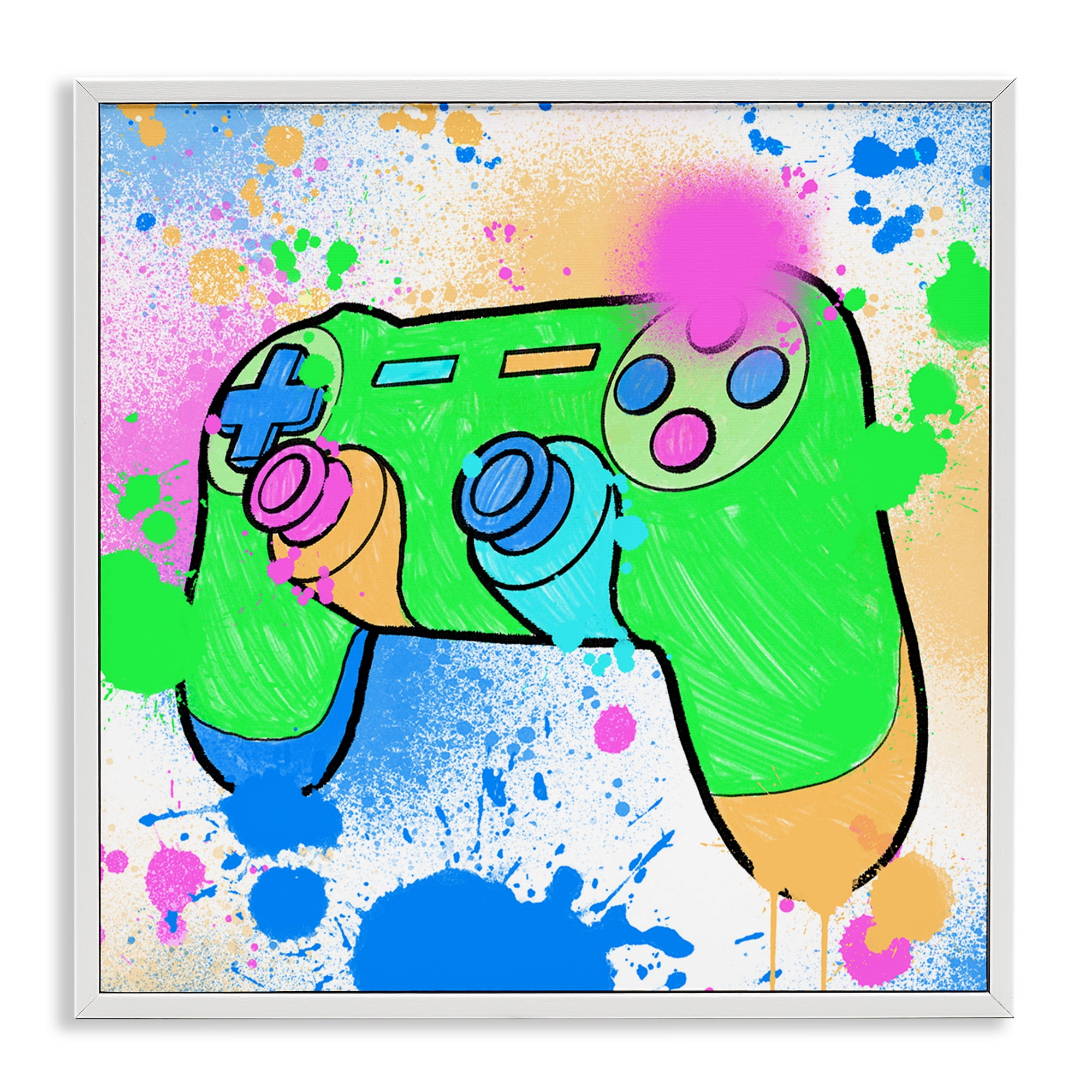 Stupell Industries Splattered Game Controller Entertainment Painting White Framed Art Print Wall Art, 24 x 24