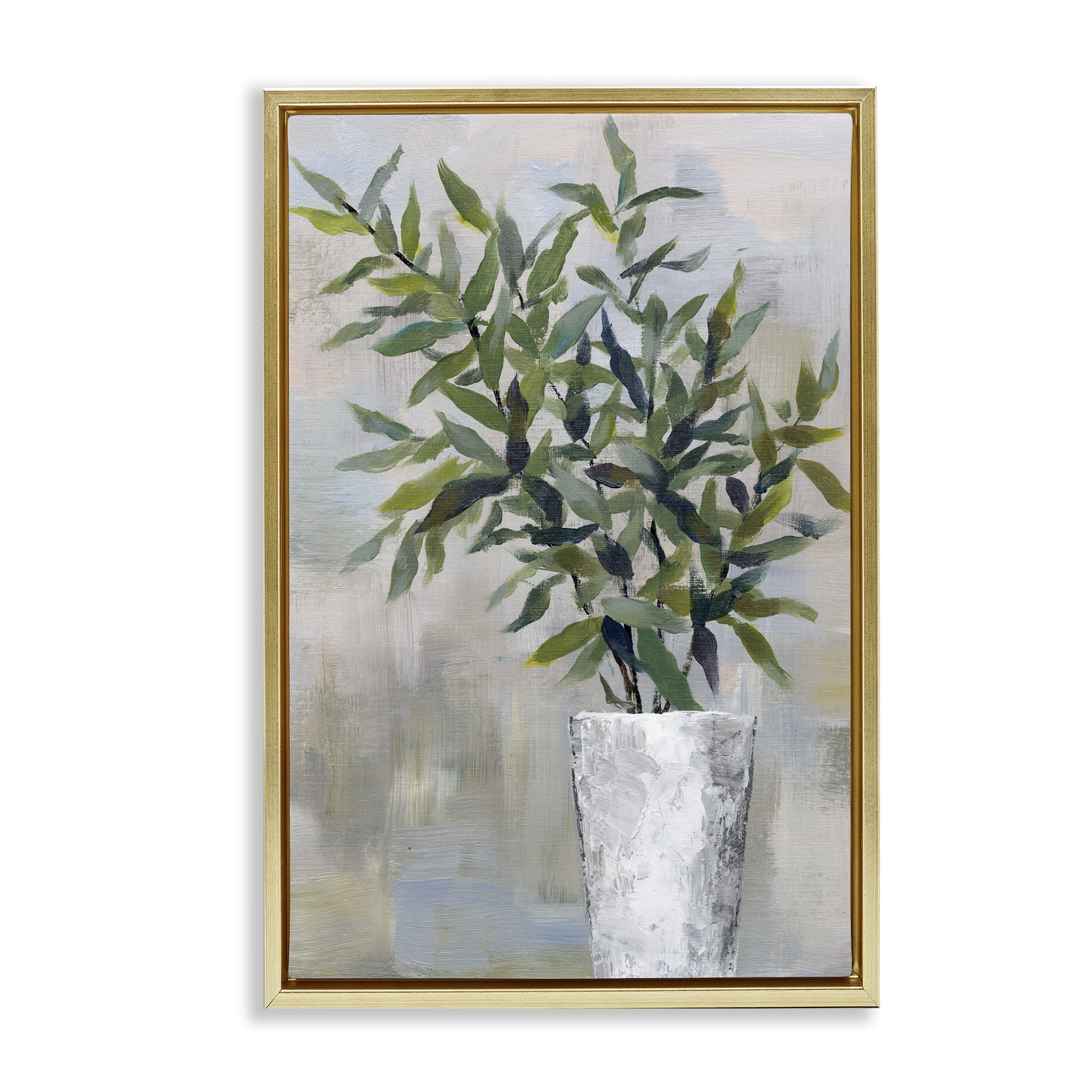 Stupell Industries Splayed Plant Leaves Plants & Flowers Painting Gold Floater Framed Canvas Art Print Wall Art, 21 x 31