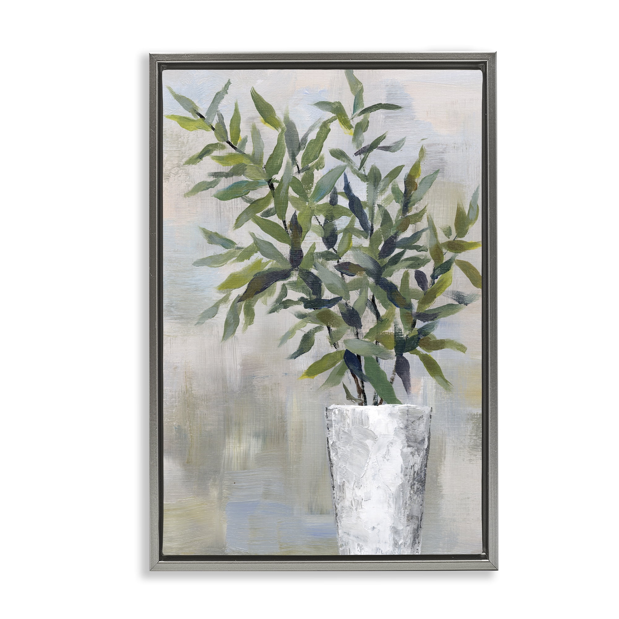 Stupell Industries Splayed Plant Leaves Plants & Flowers Painting Gray Floater Framed Canvas Art Print Wall Art, 21 x 31
