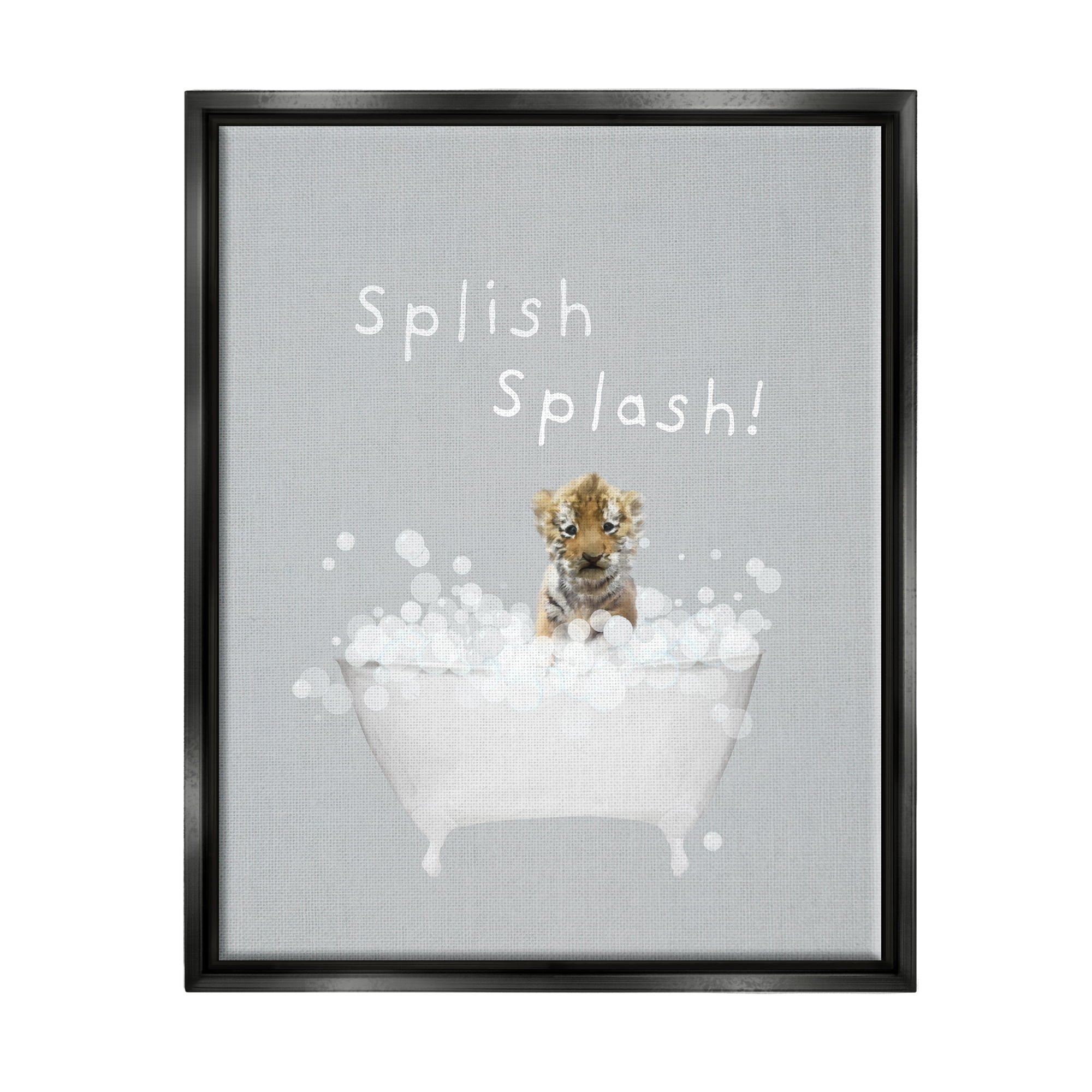 Stupell Industries Splish Splash Baby Tiger Animals & Insects Painting Black Floater Framed Canvas Art Print Wall Art, 17 x 21